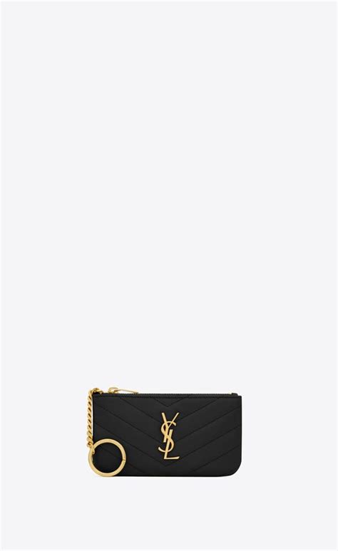 SAINT LAURENT Cassandre Matelassé Smooth Leather Key Pouch.